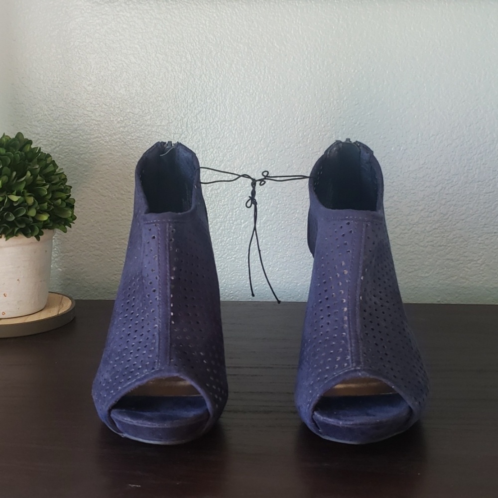 Blue Open Toe Booties w/ zipper at the Back